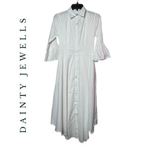 1663. DANITY JEWELLS FULL BUTTON DOWN‎ MAXI LENGTH DRESS SIZE XSMALL WHITE COLOR